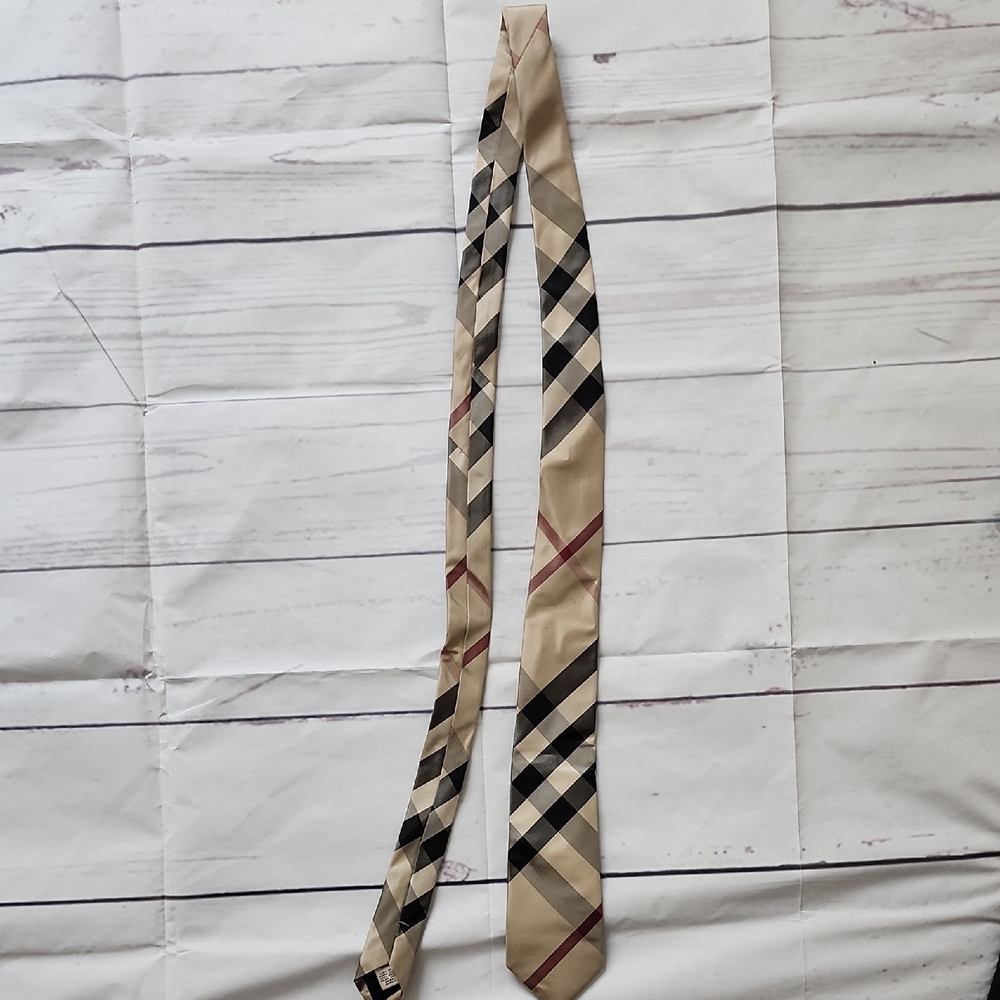 Burberry Beige and Black Checkered Tie